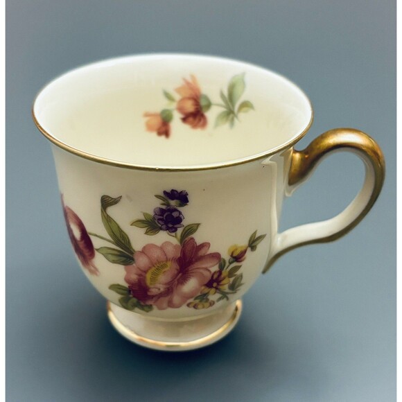 Vintage Demitasse Cup Continental Ivory Germany Pink Roses Gold Trim Off-white - Picture 1 of 10